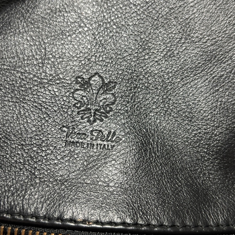 Vero Pelle Italian Made Leather Handbag Black Solid Tassel Flap Crossbody Purse - Picture 8 of 12